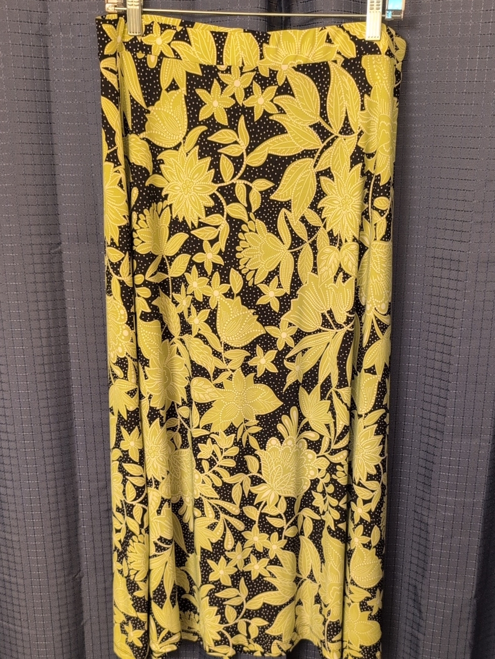 NWOT Black Label Midi Skirt - Chartreuse Floral Accents  L